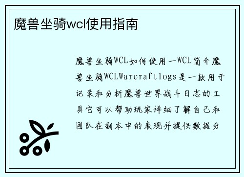 魔兽坐骑wcl使用指南
